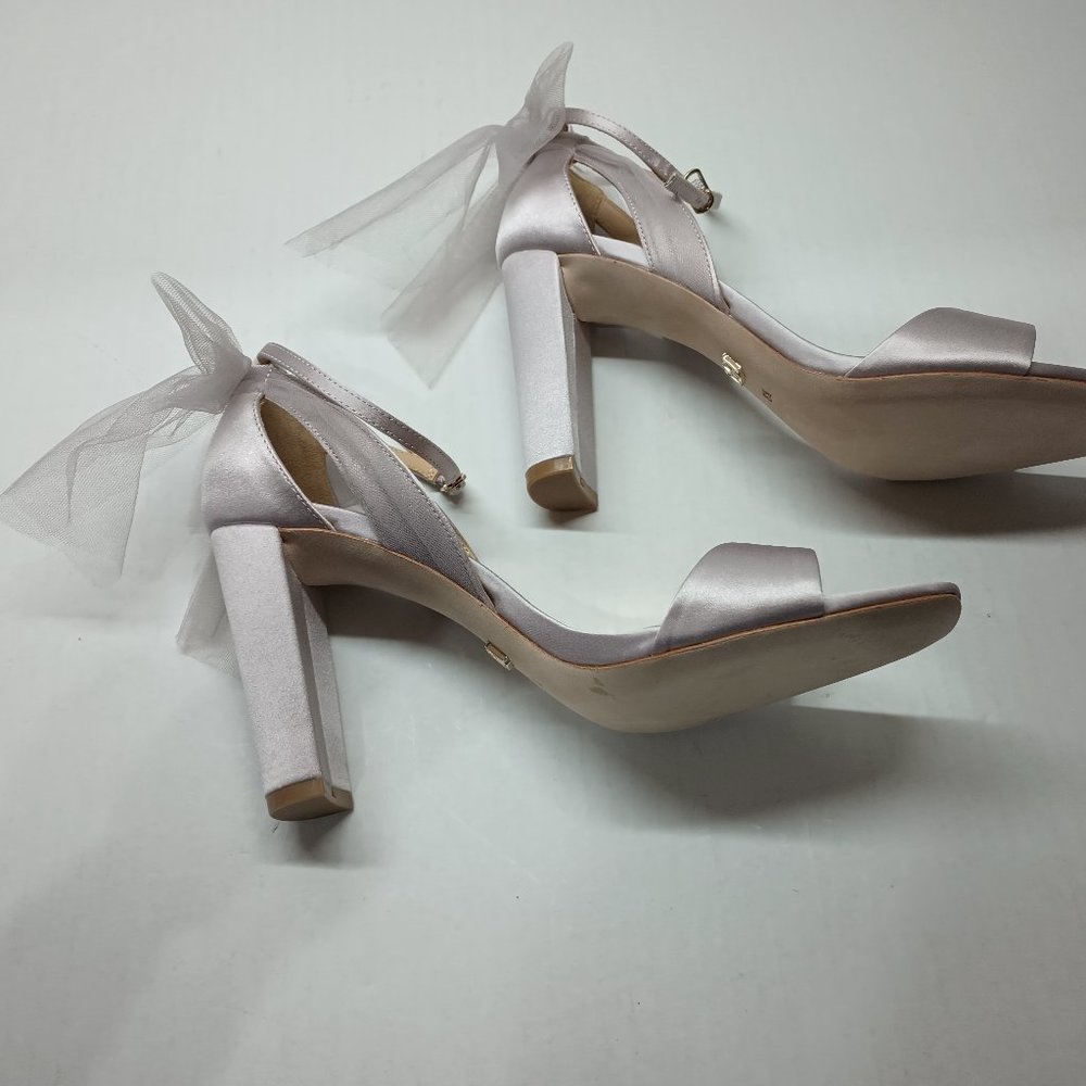 Badgley Mischka Women's Kim Lavender Satin BHLDN Block Heel Tulle Bow Shoes 8.5 - Picture 4 of 8